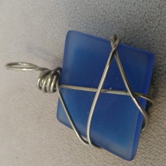 Blue and Green Fused Glass Pendant Necklace - Handcrafted Glass Jewelry - Picture 7 of 8